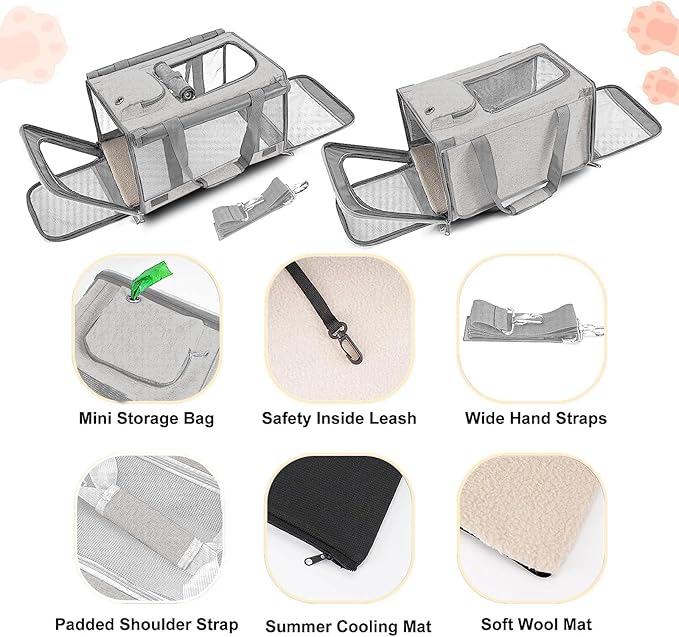 Pet Carrier for Large Cat Soft-Sided Animal Traveling Bag for Medium Cat up to 20lbs / Washable Small Dog Puppy 10 lbs Crate Case with Privacy Curtains for Home Outdoor Travel Beige White