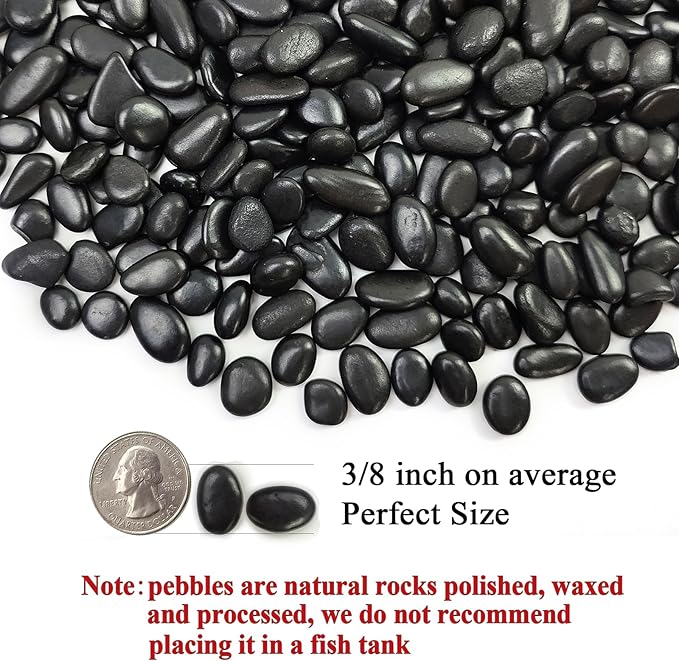 2 lbs Black Pebbles for Indoor Plants, 3/8 inch Decorative Rocks, Black River Rocks for Succulent Potted Plant, Vase, Aquarium, Landscaping and Outdoor Garden Rocks