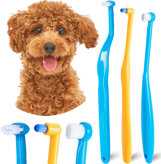 Small Dog Toothbrush, Cat & Puppy Tooth Brushing Kit, Mini Tuft Horizontal Head Teeth Brush for Kitten & Tiny Pet, Doggy Toothbrushes Deep Dental Cleaning, 3 PCS