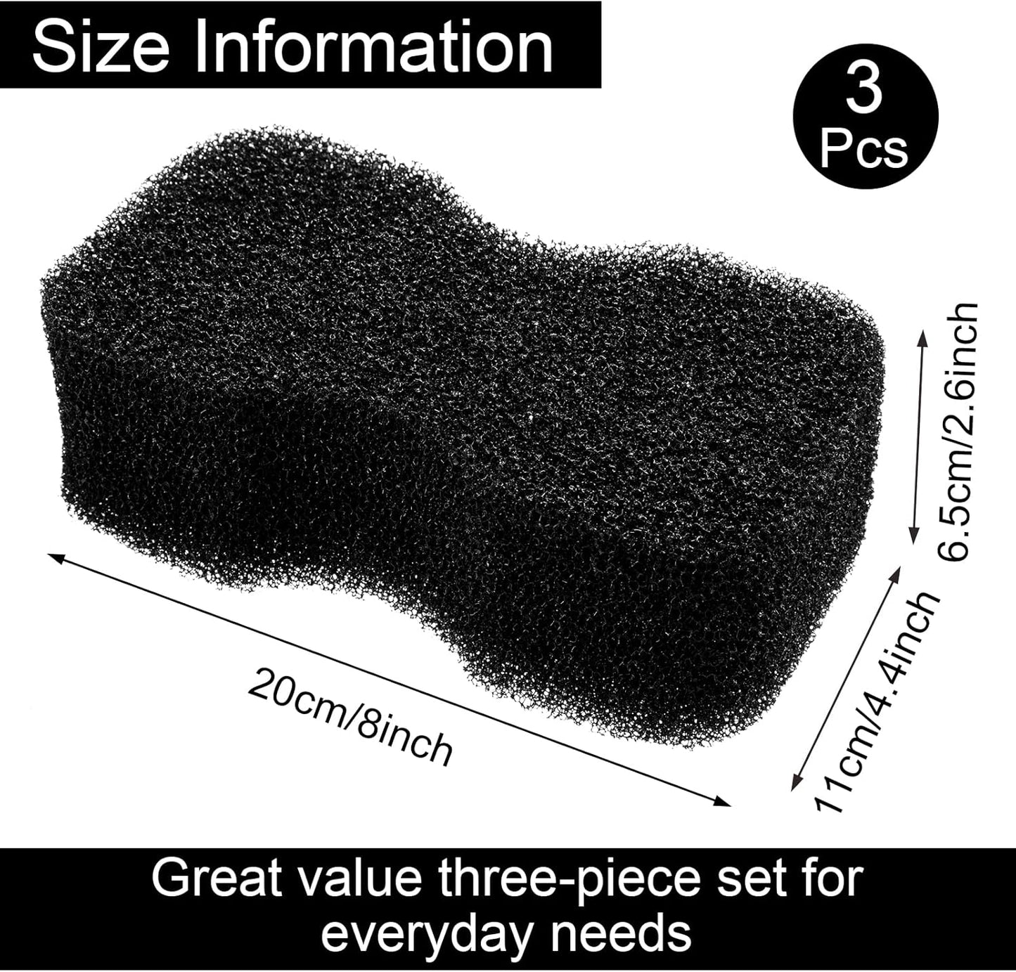 Eaasty 3 Pcs Horse Groomer Sponge Scrubber Massager Horse Grooming Brush Kit Supplies Large Soft Care for Cleaning Washing Bathing, Black, 4.33 x 7.87 x 2.56 Inch