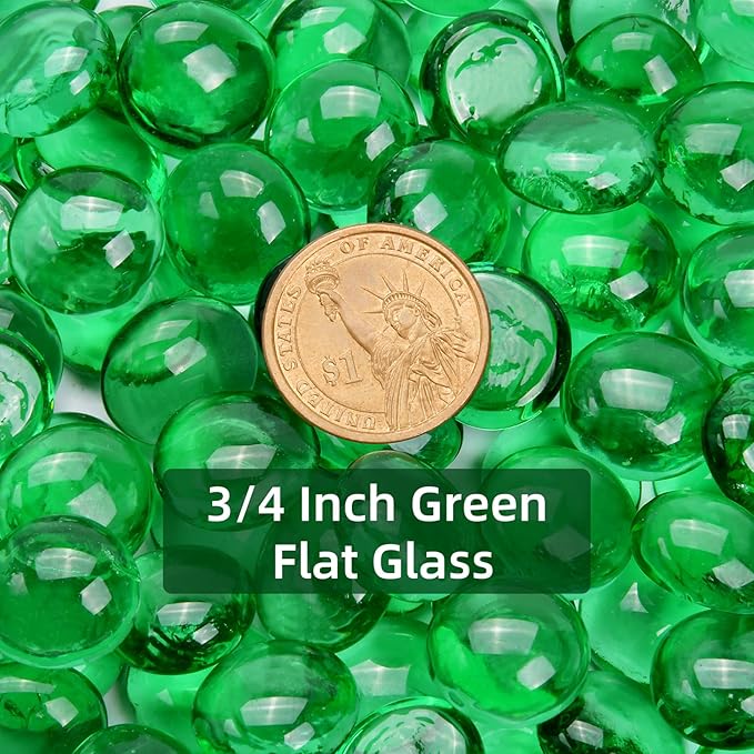 5LB Green Flat Glass Marbles for Vases, Gemstone Beads Vase Filler Decorative Glass Pebbles for Fish Tank, DIY Crafts, Aquarium Decor Rocks