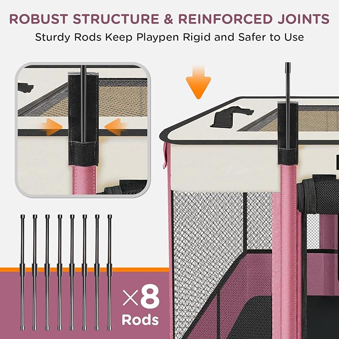 Foldable Pet Kitten Playpen, Upgrade Waterproof Portable Cat Dog Playpen Kennel Tent for Small Dog Cat, Removable Shade Cover, Come with Free Carrying Case, Indoor Outdoor Use for Small Pet, Pink