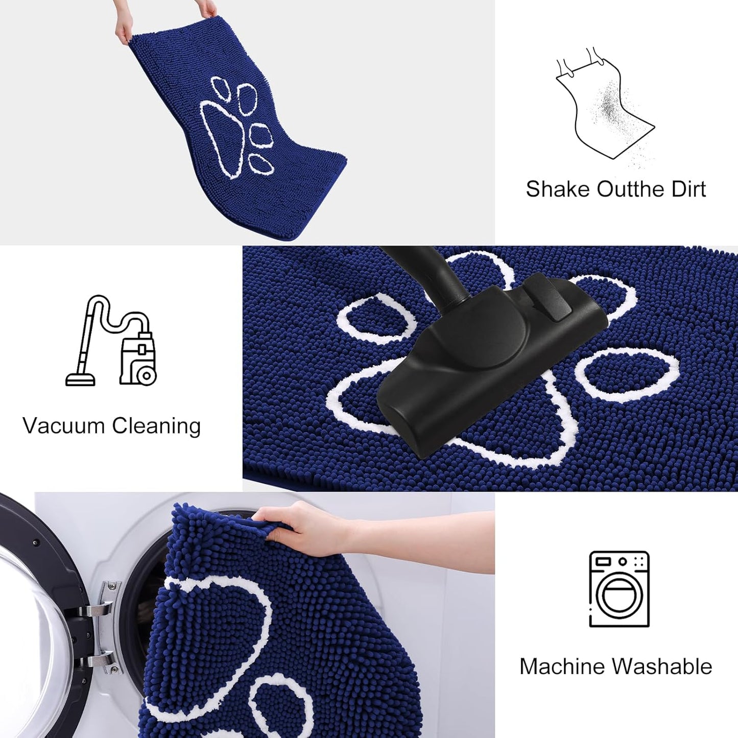 Smiry Dog Door Mat for Muddy Paws, Absorbent Dirt Trapper Non Slip Quick Dry Washable Chenille Mat for Mud Dogs, Entry Rug for Indoor and Outdoor (70x24 Inches, Navy Blue)