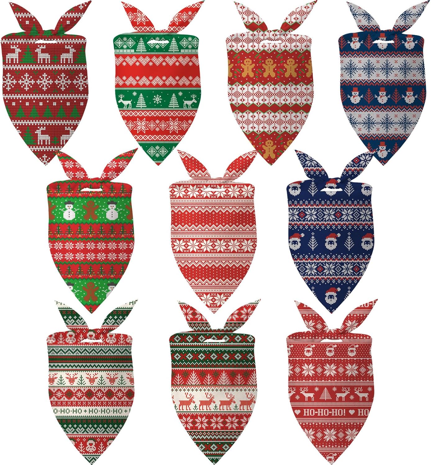 100 Pcs Christmas Dog Bandanas Bulk Xmas Sweater Designs Bandanas Soft Triangle Bibs Adjustable Scarf for Small Medium Large Pets