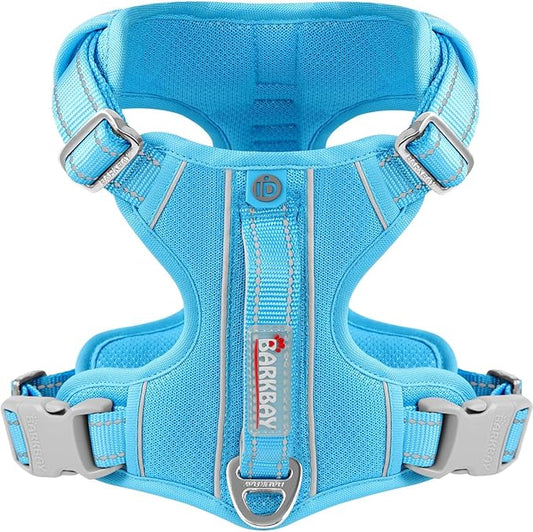 BARKBAY Dog Harness No Pull with ID Tag Pocket - Heavy Duty, Reflective, Easy Control for Large Dogs(Blue,L)