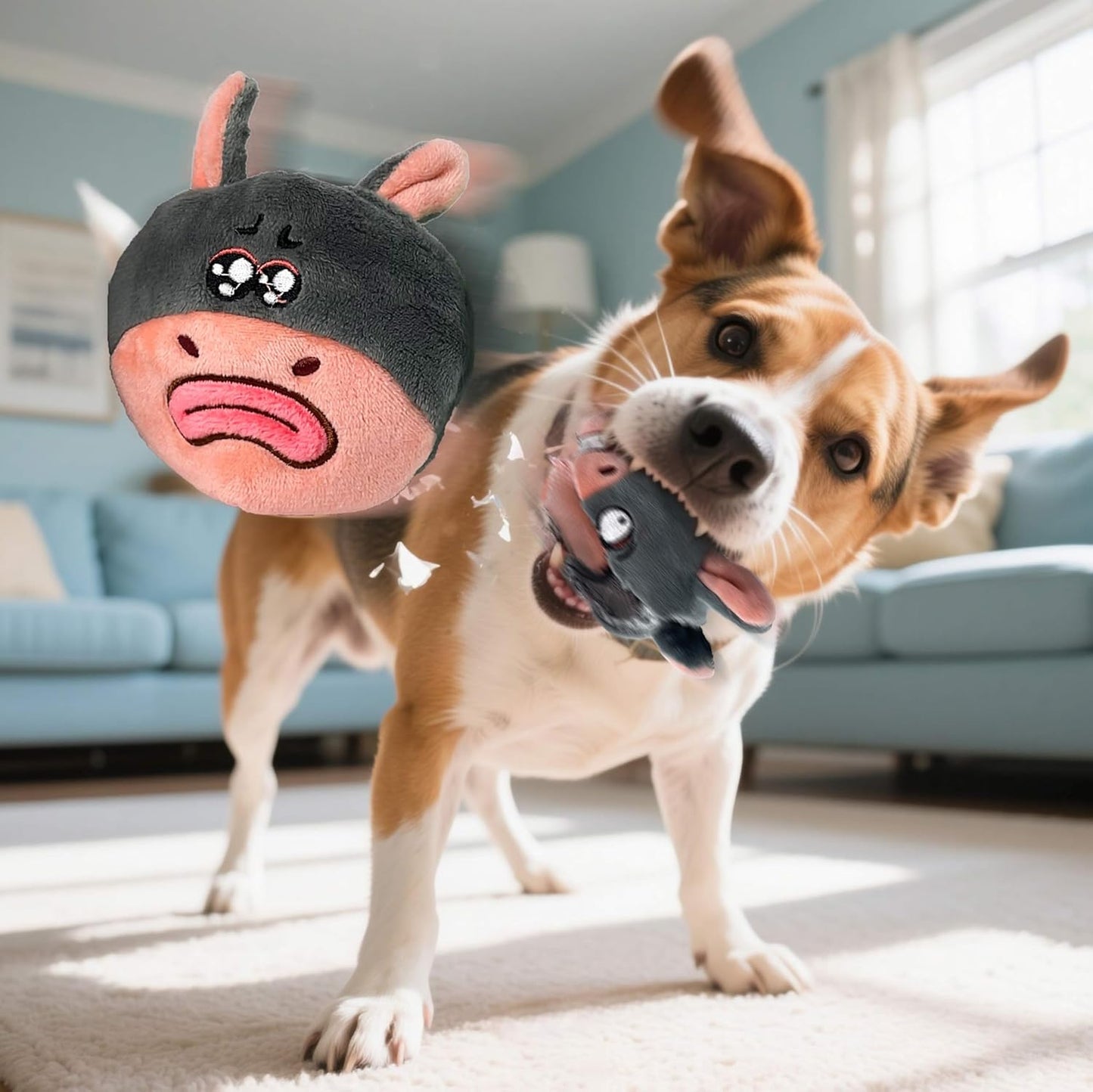 3-in-1 Interactive Dog Toys – Durable No-Stuffing Chew Toy with Squeaky Spiked Ball for Small, Medium & Large Breeds, Dog Toys for Aggressive Chewers