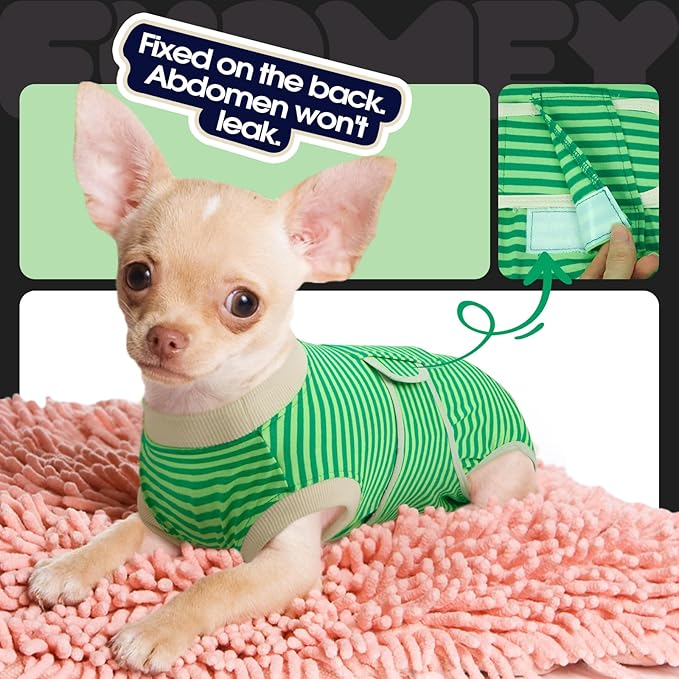 FUAMEY Dog Recovery Suit Male,Dogs Surgery Neuter Suits Puppy Spay Shirts for Female Protect Dog's Skin Anti Licking Abdominal Wounds Doggie Onesie Pet Bodysuit Alternative to Cone Green Stripes XXL