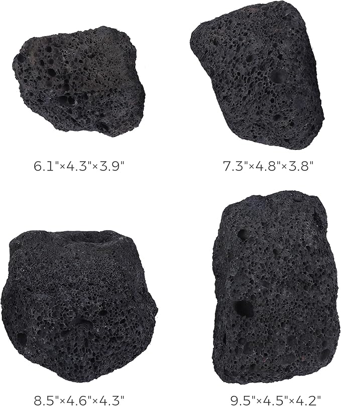 6-8 Inches Large Natural Black Lava Rock 4 PCS Aquarium Rocks for Aquascaping, Aquarium Landscaping, Terrariums, Fish Tank Decoration, Vivariums, Paludarium, Reptile and Amphibian Enclosures
