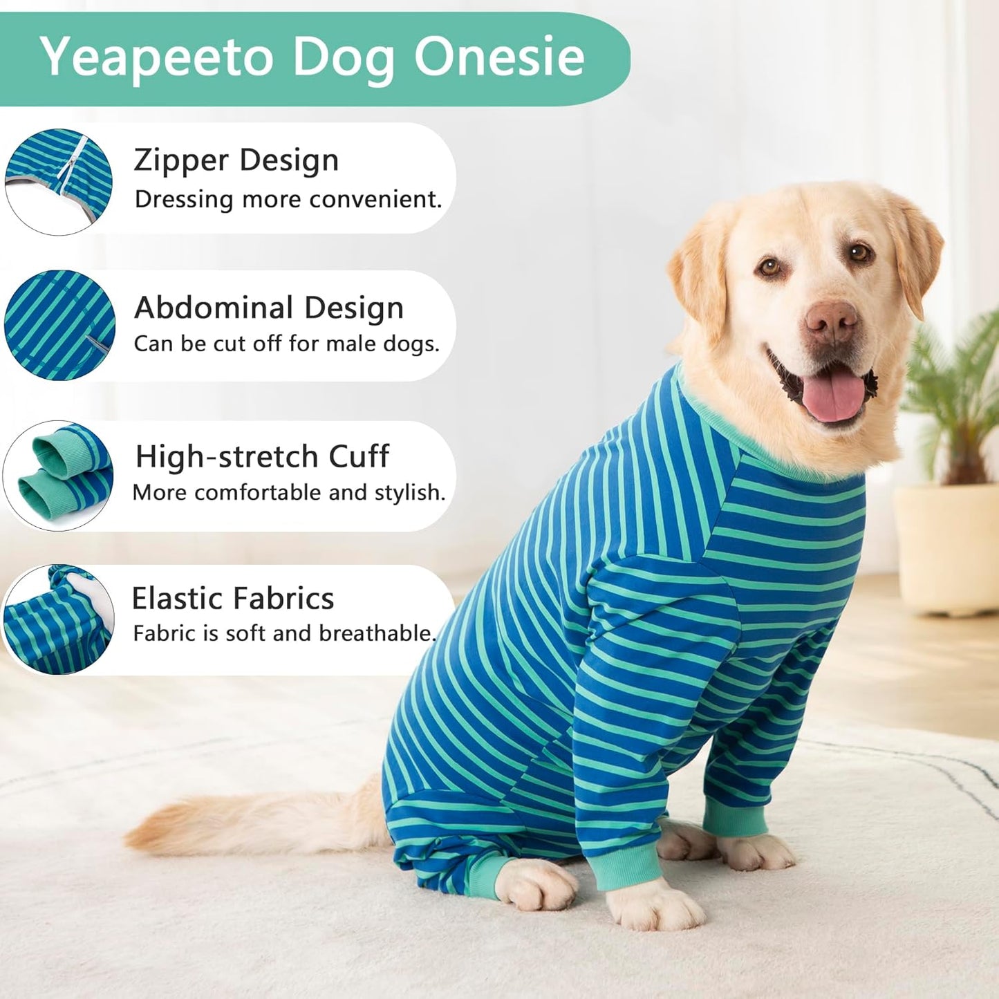 Yeapeeto Dog Onesie Surgery Recovery Suit for Large Medium Bodysuit Dogs Pajamas PJS Full Body for Shedding, Prevent Licking, Wound Protection, Cone Alternative… (Blue Green, 7X-Large (Pack of 1))