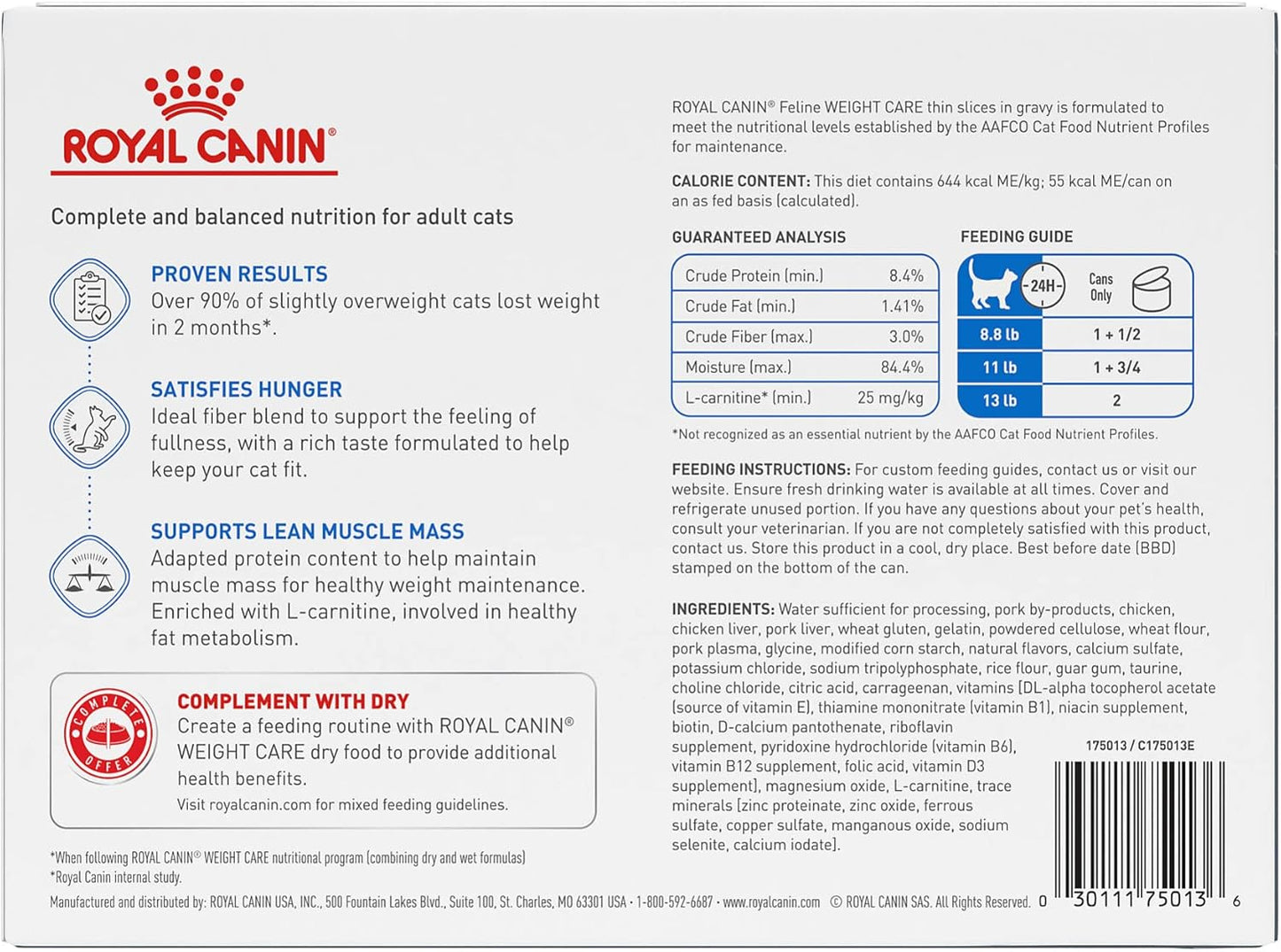 Royal Canin Feline Weight Care Thin Slices in Gravy Canned Adult Wet Cat Food, 3 oz can (12-count)