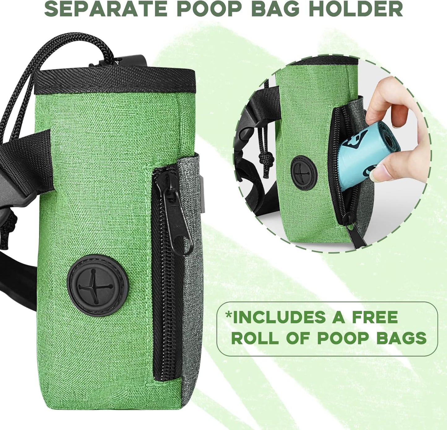 Dog Treat Pouch Training Behavior Aid, Dog Treat Training Bag for Dog Walks Outdoor Activities Travel, Built-in Poop Bag Dispenser 3 Ways to Wear