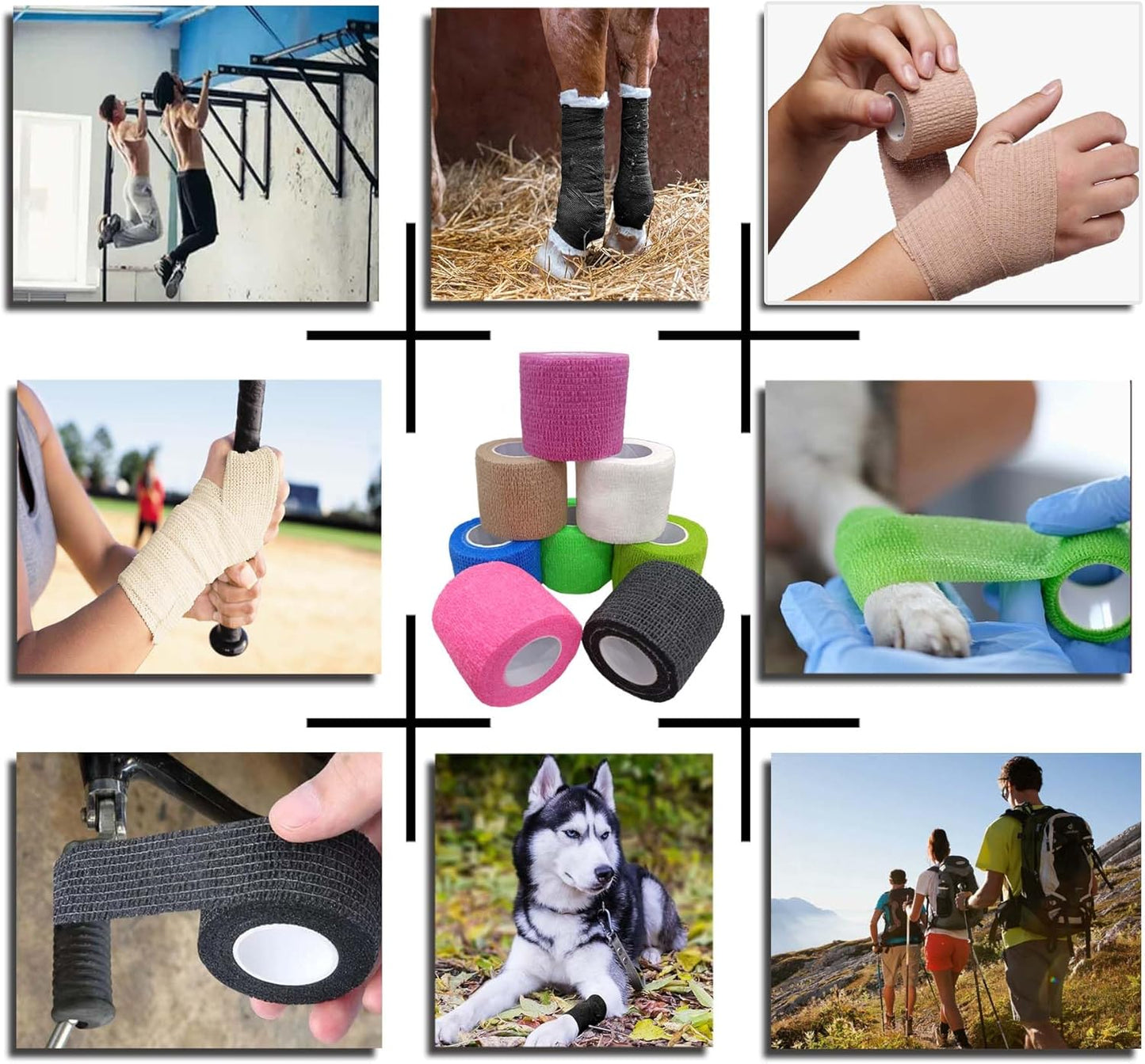 Self Adhesive Tape Wrap- 6 Rolls,Non-Woven Self Adherent Vet Wrap Tape,2in x 5Yard | Cohesive Bandage Tape for Wrist & Ankle,Elastic Grip Cover (6Colors-6ROLLS)