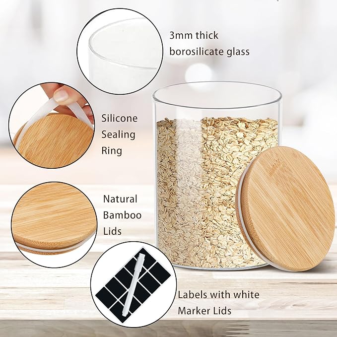 Glass Storage Jars Set Elegant Containers with Airtight Bamboo Lids, Perfect for Kitchen Organization - Flour, Rice, Pasta, Sugar, Coffee Beans (2 packs(37oz) / 2 packs(111oz))