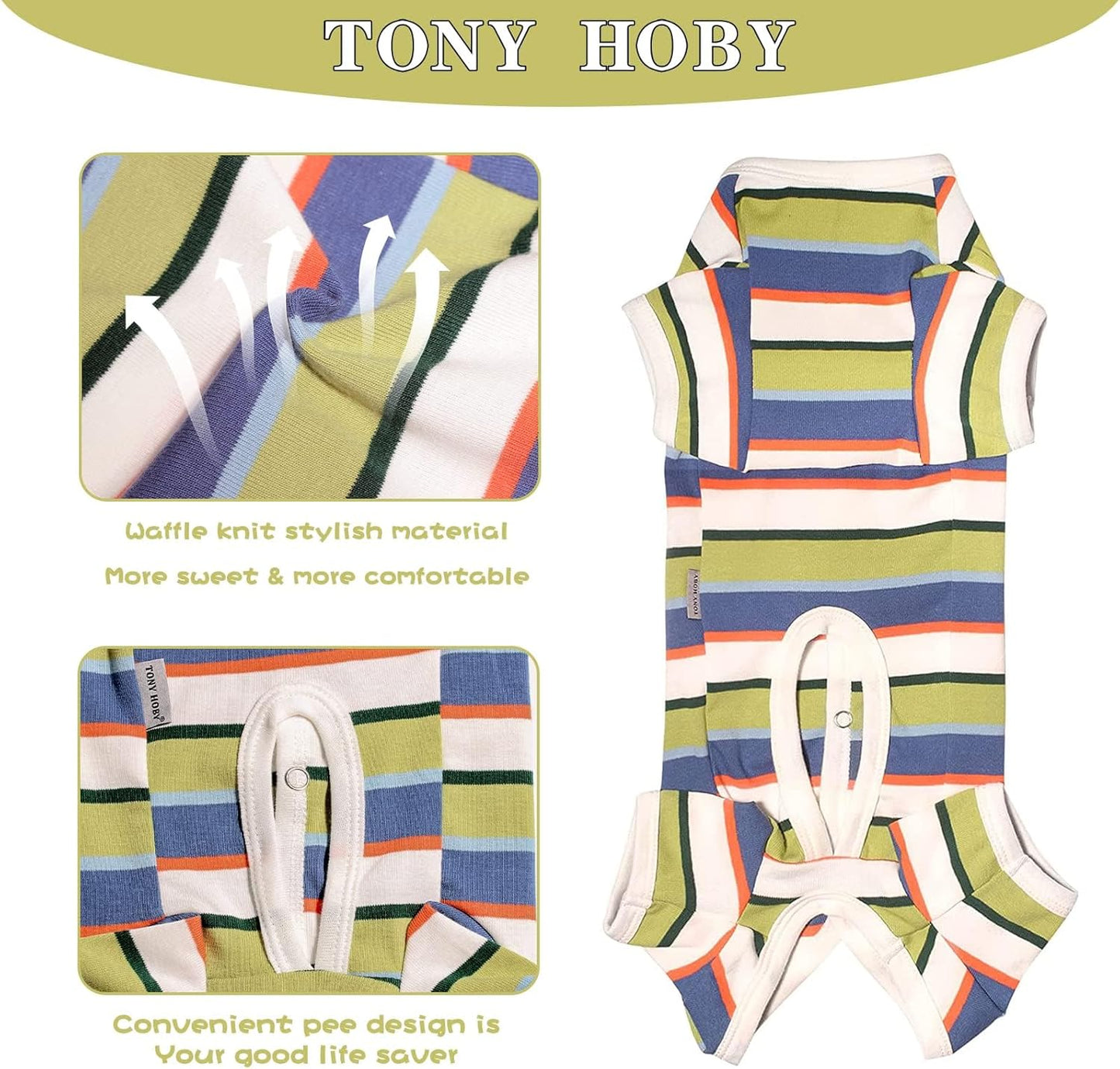 TONY HOBY Dog Pajamas, Dog Jumpsuit, Colorful Dogs Shirt, Dogs Surgery Recovery Suit for Small Medium Breeds (Blue&White, Boy, M)