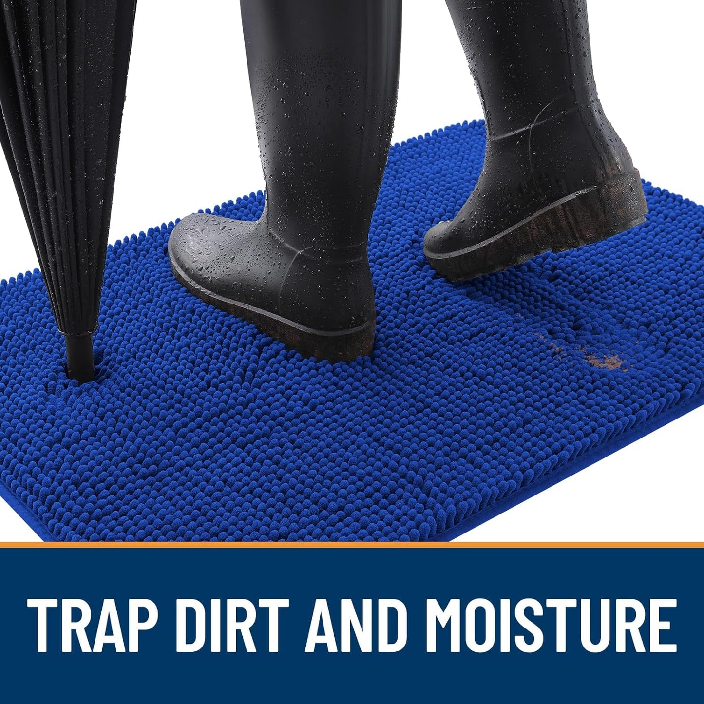 OLANLY Dog Door Mat for Muddy Paws 40x24, Absorbs Moisture and Dirt, Absorbent Non-Slip Washable Doormat, Quick Dry Chenille Mud Mat for Dogs, Entry Indoor Entryway Carpet for Inside Floor, Royal Blue