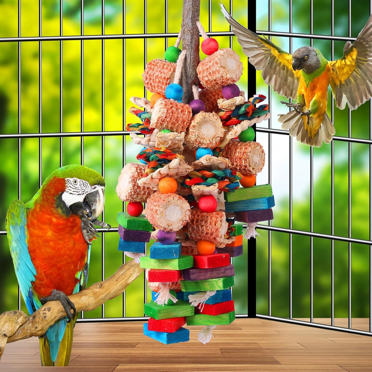 Parrot Toys for Medium and Large Birds Natural Wood Corn Cob Chewing Toy Bird Cage Accessories for African Grey,Macaws,Conure,Cokatoos,Cockatiel,Amazon Parrots