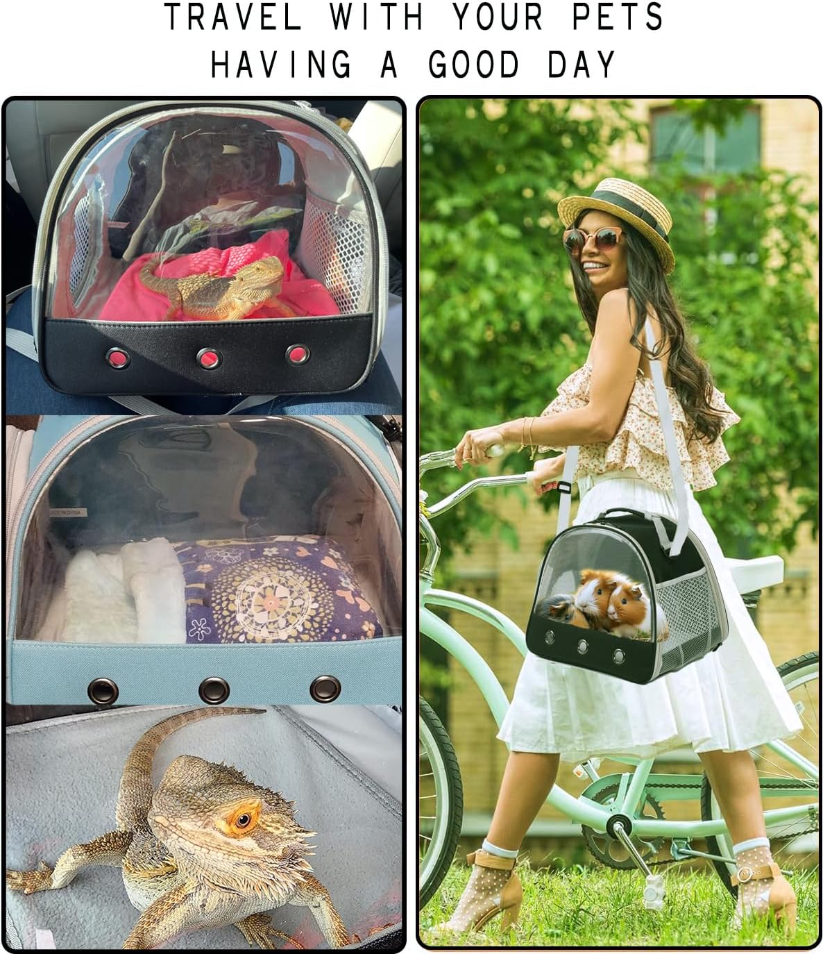 Rabbit Travel Carrier,Lizards Carrier, Small Animal Travel Bag for Bunny Sugar Glider Hedgehog Rat Parrot Bird Guinea Pig, Portable Guinea Pig Travel Cage for 2