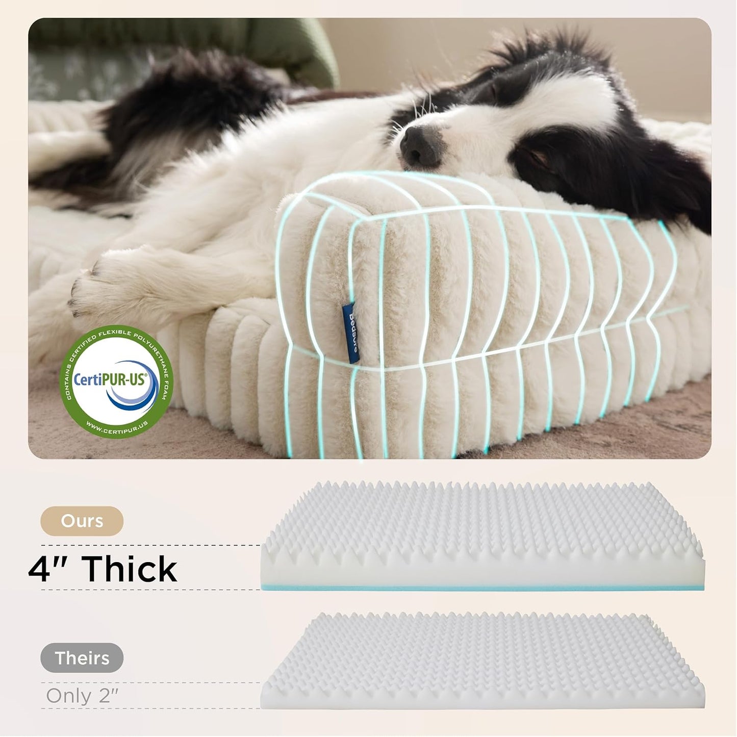 Bedsure Orthopedic Dog Beds for Extra Large Dogs, Waterproof Memory Foam XL Pet Bed with Sides, Non-Slip and Egg-Crate Foam Big Dog Couch Sofa with Washable Removable Corduroy Cover, Cream