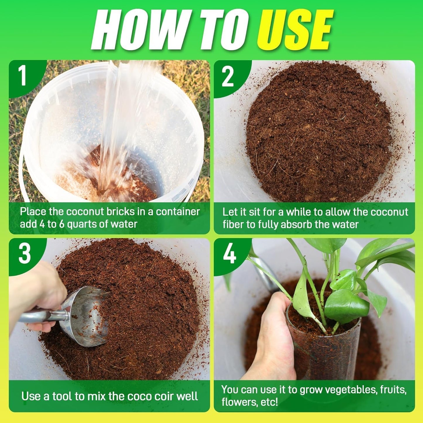 Coco Coir Bricks (16-Pack, Eco-Friendly) -100% Natural Compressed Coco Peat Brick Coconut Fiber Substrate, Plant Soil Enhance Root Growth forVegetable Seed, Herbs, Flowers, House Plants