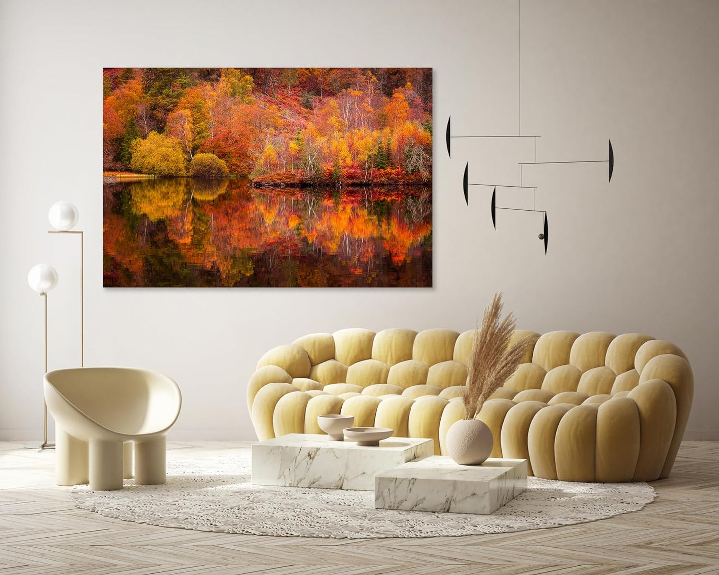 Nature Wall Art Prints - Ocean Forest Mountain Lake Canvas Landscapes - Small to Extra Large Living Room Bedroom Kitchen Bathroom Décor (Autumn Forest with Lake, 31L" x 47W")