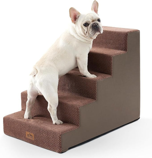 Dog Stairs for Small Dogs, 5 Tier Wider Pet Stairs for High Beds, 23.6" H Non-Slip Dog Steps for Old Cats, Puppies, Small Medium Dogs, 29.5x19.7x23.6 inch, Brown
