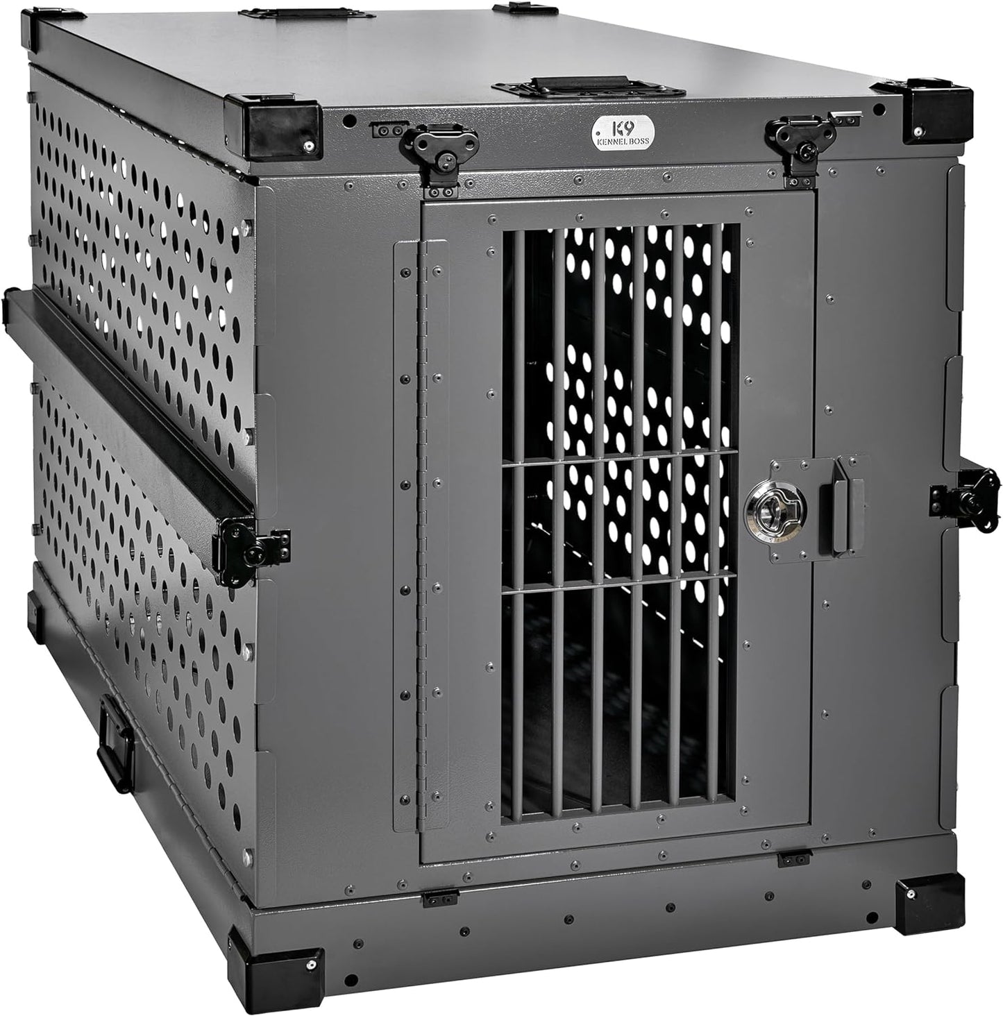 Heavy Duty Fully Collapsible Powder-Coated Aluminum Dog Crate - Large (Gray)
