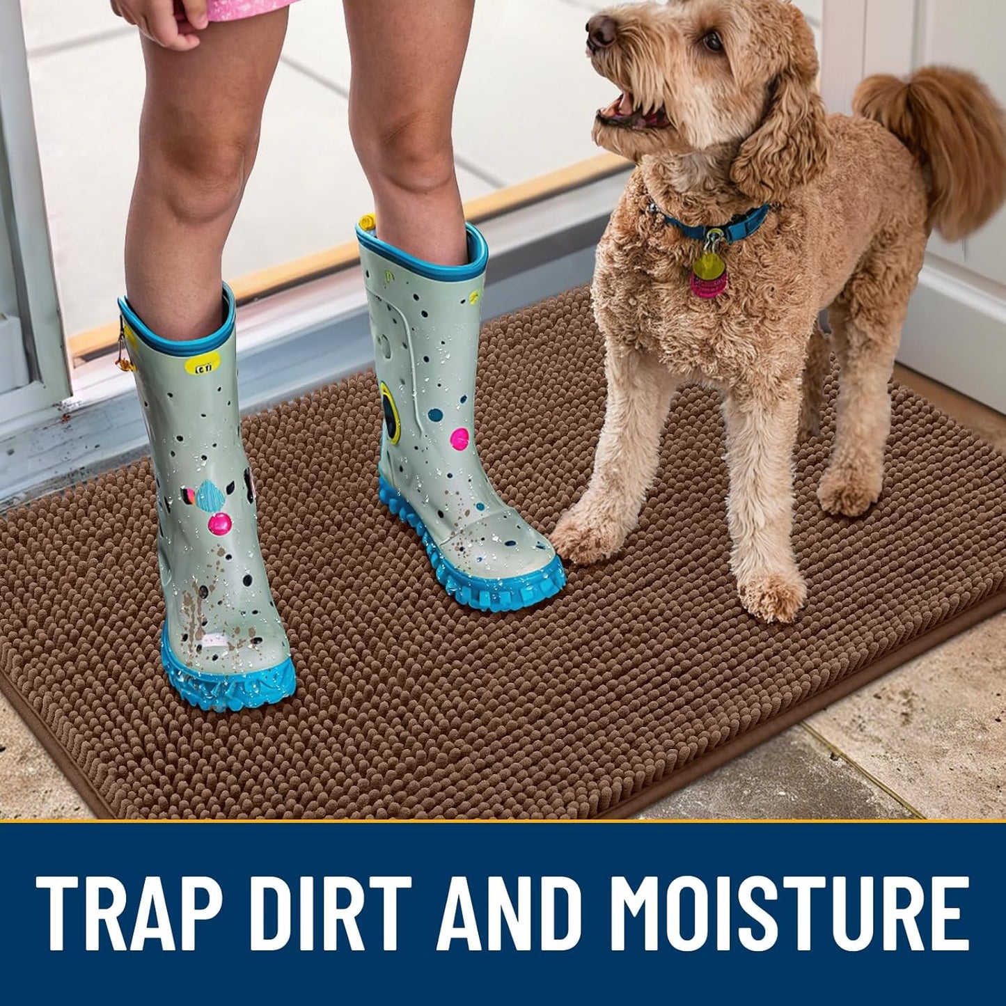 Smiry Dog Door Mat for Muddy Paws 48x30, Absorbs Moisture and Dirt Doormat, Non-Slip Washable Quick Dry Chenille Front Door Mat Indoor Entrance, Entryway Carpet for Inside Floor, Mocha