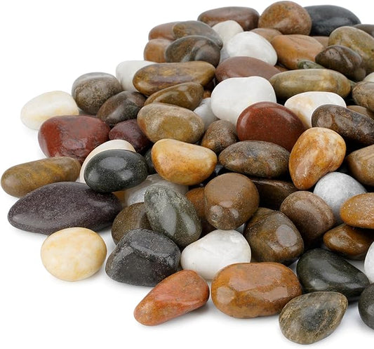 Mr. Fireglass Polished Pebbles, 3/8" Natural Decorative Mixed Color Stones Aquarium Gravel River Rocks for Potted Plants, Landscaping and Home Decor (10-lb Bag)
