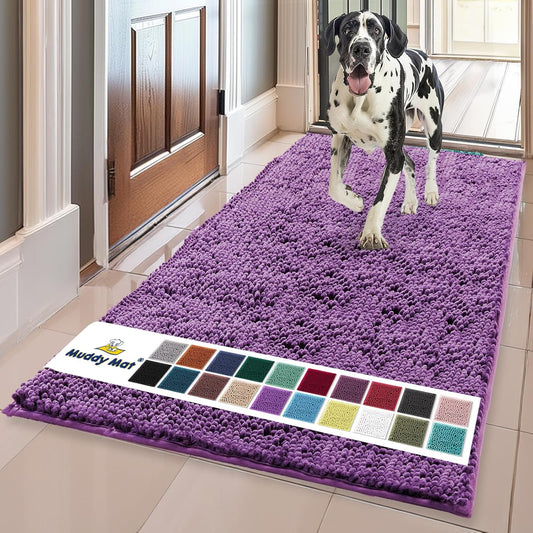 Muddy Mat® Shown on TV – Super Absorbent Door Mat Indoor, Microfiber Quick Dry Chenille Entryway Rug, Non-Slip Front Door Mat, Indoor Mats for Entryway, Machine Washable Pet Rug, Purple 36"x60"