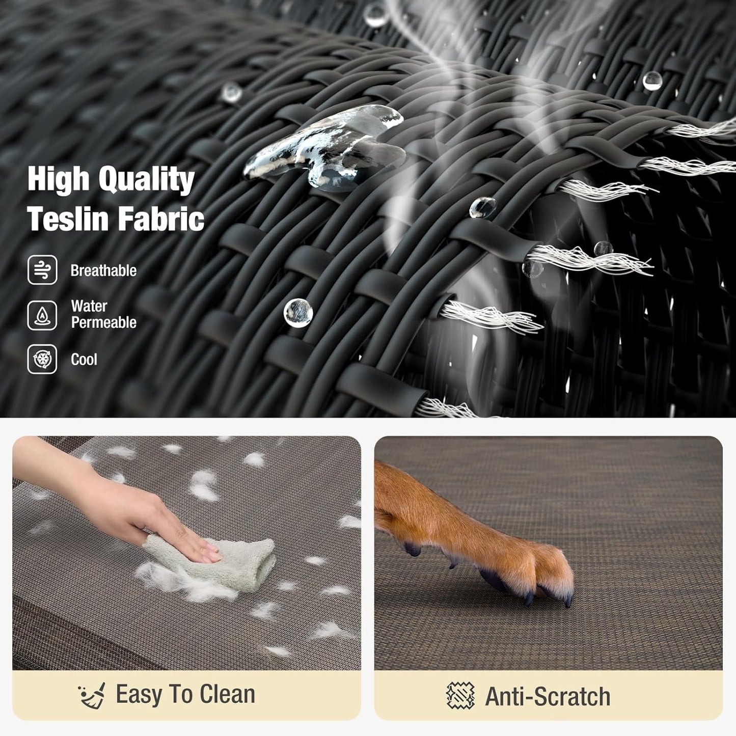 Veehoo Cooling Elevated Dog Bed, XL Raised Pet Cot with Guardrail & Slope Headrest, Durable Breathable Teslin Mesh, Non-Slip Feet, Washable Dog Couch Bed for Indoor & Outdoor, 50.5" x 33.5, Brown