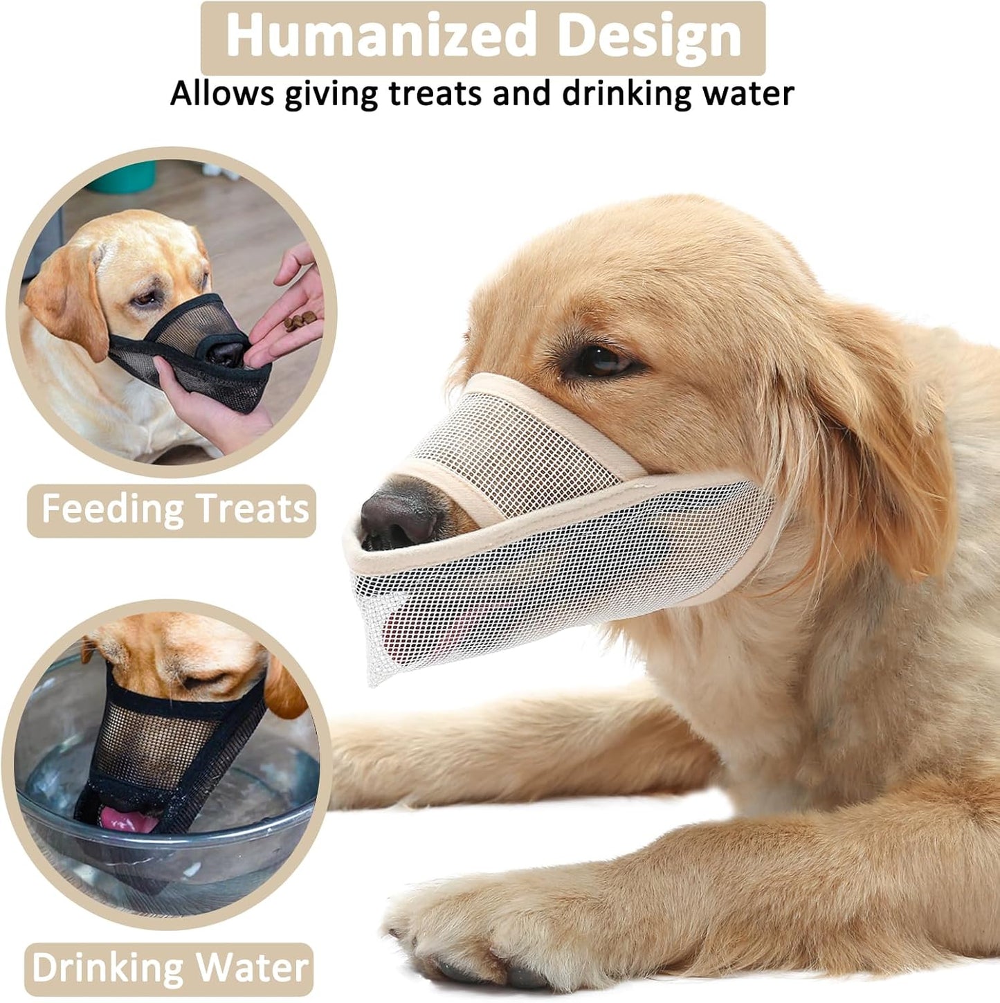 Crazy Felix Nylon Dog Muzzle for Small Medium Large Dogs, Air Mesh Breathable and Drinkable Pet Muzzle for Anti-Biting Anti-Barking Licking (XL, Beige)