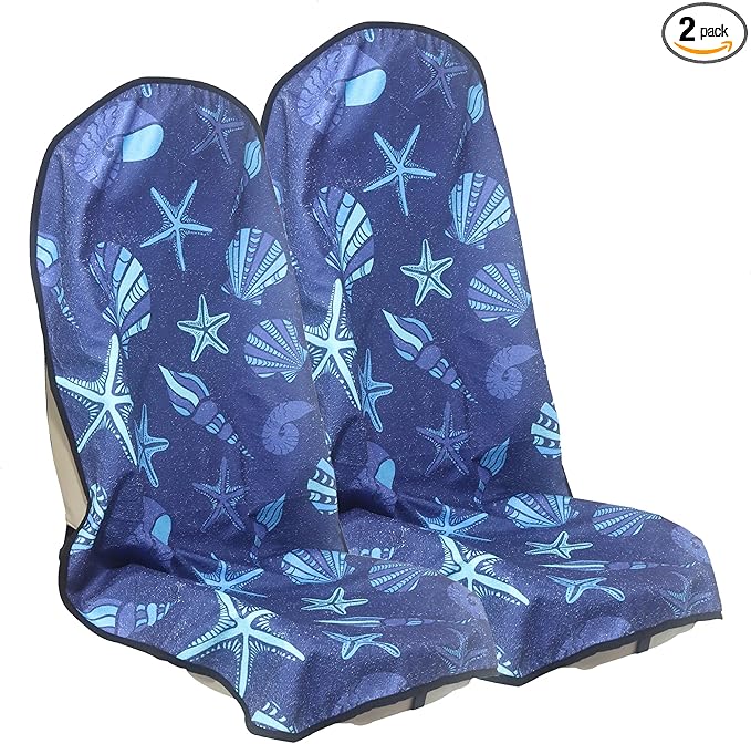 Car Seat Cover Protector Front Seats,for Gym Workout,Running,Swimming,Beach and Hiking,Waterproof Sweat Towel Bucket Seat Covers for Cars SUV Trucks (Conch Shells Starfish, 2Pcs)