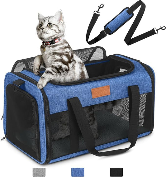 PETUX TSA Approved Pet Carrier in Cabin, 17"x11"x9.5" Soft Cat Carriers for Small Cat up to 12 lb and Puppy up to 10 lb, Top Open Portable Pet Carrier Airline Approved for Travel and Vet Visit (Blue)