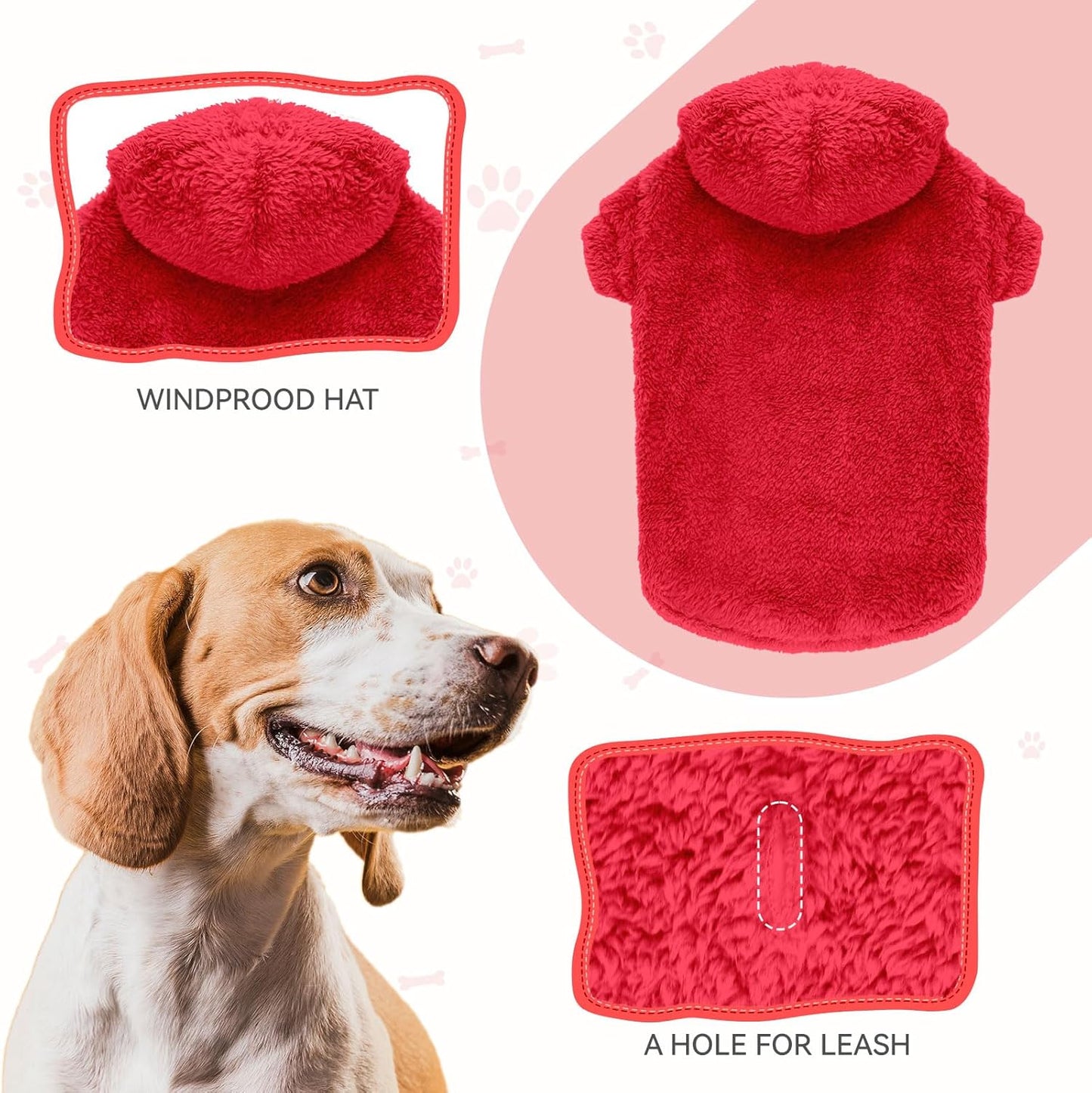 Fuzzy Dog Hoodie Dog Sweaters for Small Dogs Soft Double-Sided Plush Fleece Pet Sweater Clothes Pet Coats Sherpa Hooded Sweatshirt(Red-XS)