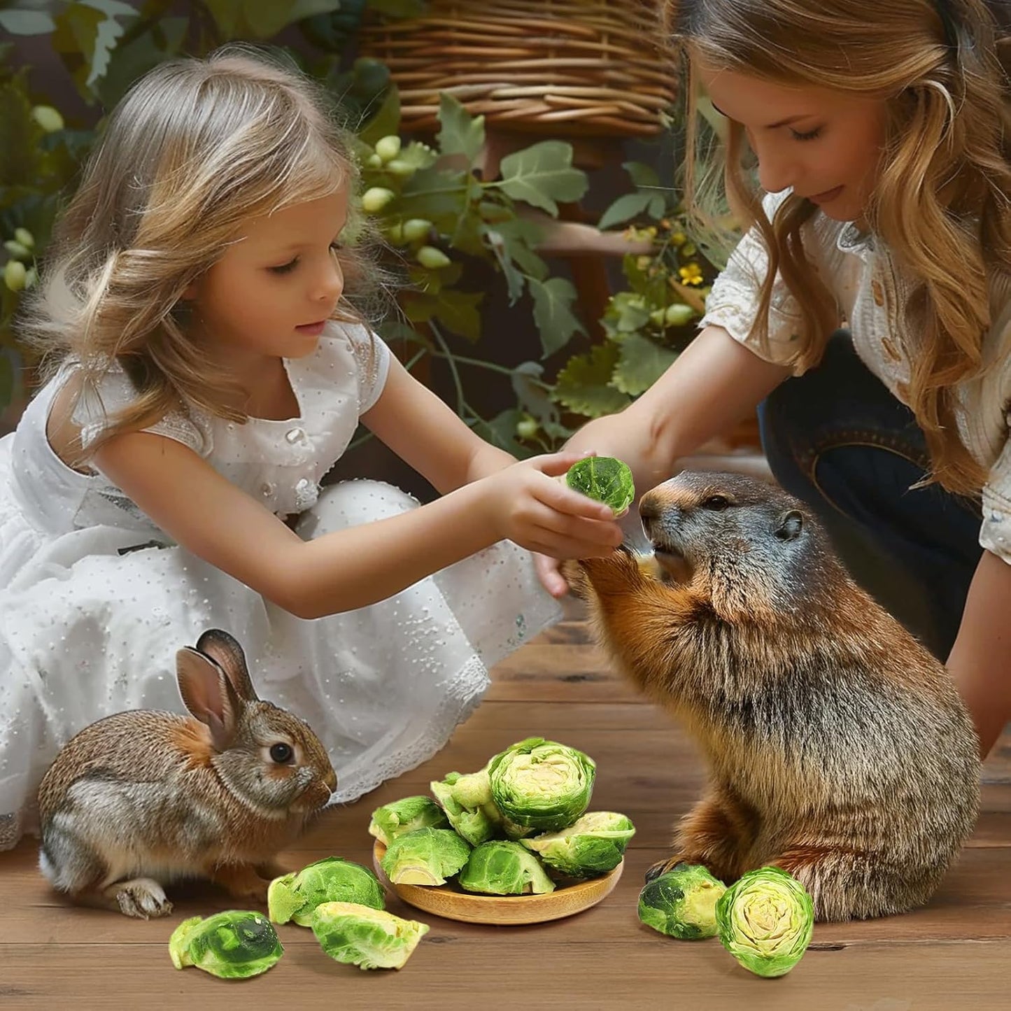 Abizoo Freeze Dried Brussels Sprouts Rabbit and Hamster Chew Treats Resealable Jar for Hamsters Bunny Guinea Pigs Groundhogs Natural Fiber Vitamin Snacks