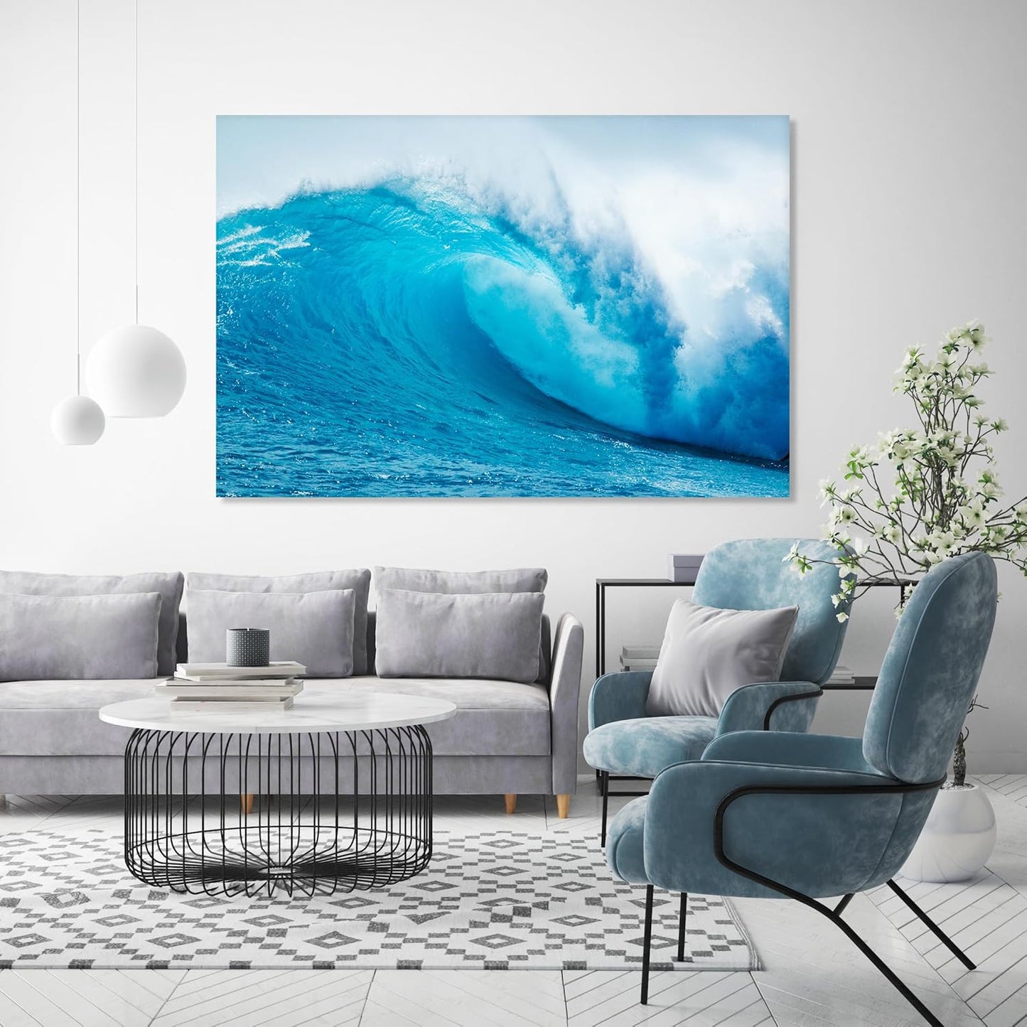 Nature Wall Art Prints - Ocean Forest Mountain Lake Canvas Landscapes - Small to Extra Large Living Room Bedroom Kitchen Bathroom Décor (Blue Ocean Wave, 20L" x 30W")