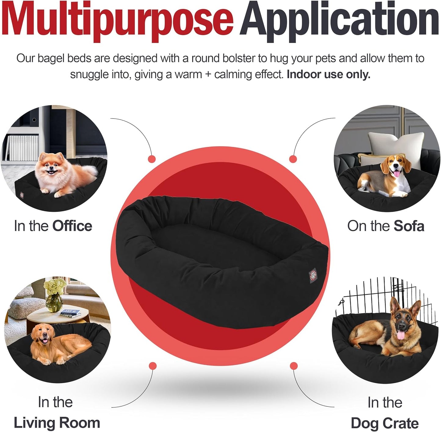 Majestic Pet 24 Inch Suede Shredded Memory Foam Mix Calming Small Dog Bed Washable 24 x 19 x 7 (Inch) - Cozy Soft Round Donut Dog Bed with Spine for Head Support - Pet Bed Black