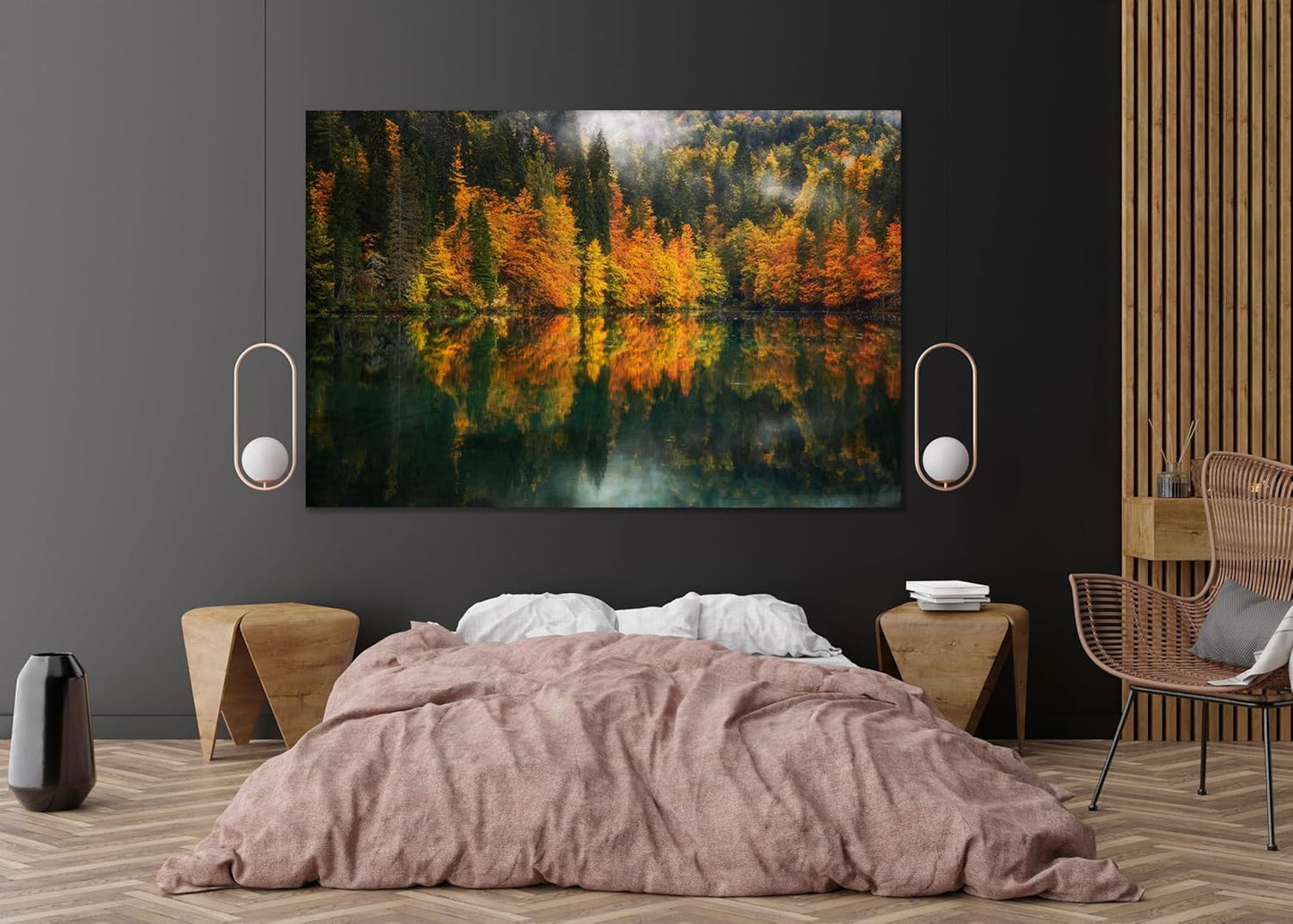 Nature Wall Art Prints - Ocean Forest Mountain Lake Canvas Landscapes - Small to Extra Large Living Room Bedroom Kitchen Bathroom Décor (Autumn by the Lake, 16L" x 24W")