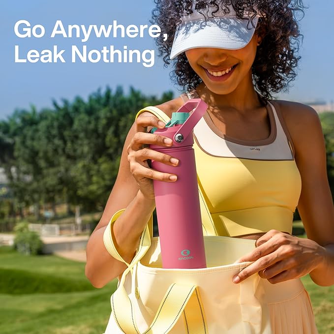 Insulated Water Bottle with Straw Stainless Steel Water Bottle, Leak-Proof, BPA-Free, Double Wall Vacuum Keeps Cold for 24 Hours for Sports, Travel, School (18 oz, Tulip)