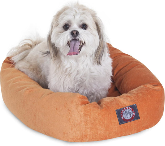 Majestic Pet 24 Inch Micro Velvet Calming Dog Bed Washable 24x19x7 (inch) – Cozy Soft Round Donut Dog Bed with Spine for Head Support - Pet Bed Small – Orange (2025)