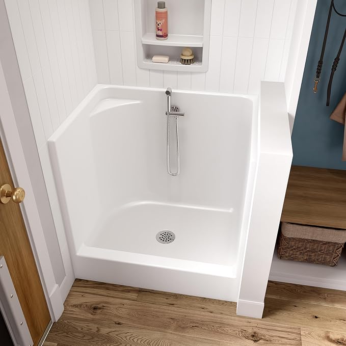 Laurel Mountain Odie 36" x 27" x 36" AcrylX Alcove Center Drain One-Piece Pet Shower in White with Hand-Held Sprayer in Chrome