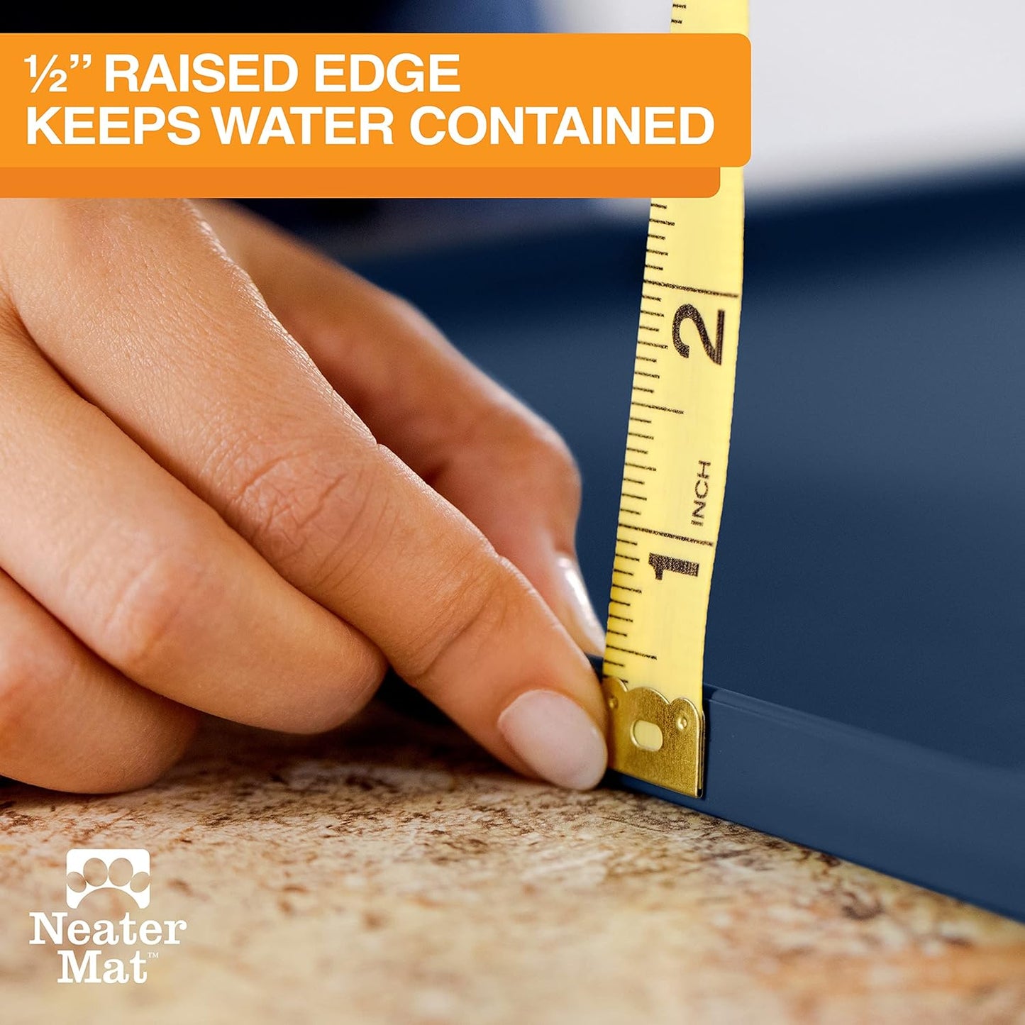 Neater Pet Brands Neater Mat Pet Mats for Food and Water, Cat & Dog Bowl Mat Waterproof Silicone, Feeding Tray, Dog Food Mats for Floors, Placemat w/Raised Edge for Under Bowls, 19” x 12”, Dark Blue