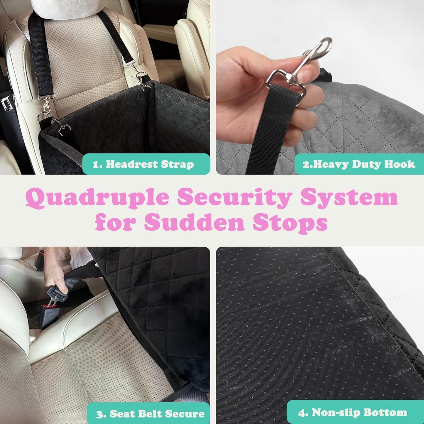 Dog Car Seats for Small Dogs Safety Stable Pet Bed for Car with Seatbelt Up to 30lbs Anti-Collapse for Travel