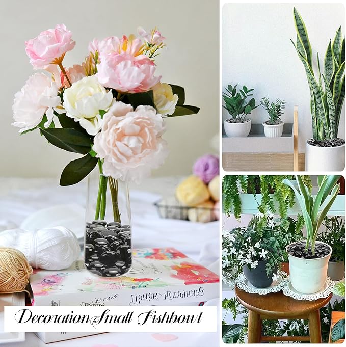 2LB Black Flat Glass Marbles for Vases, Gemstone Beads Vase Filler Decorative Glass Pebbles for Fish Tank, DIY Crafts, Aquarium Decor Rocks