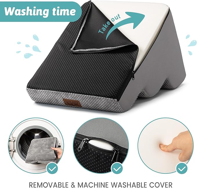 Dog Stairs for Small Dogs 19.7" H, Curved Dog Step for Puppy, Older or Cat, Medium Pet Ramp for Sofa, Couch or Bed, Ladder with High Density Foam, 15.7x28.3x19.7 inch, 4 Step, Grey