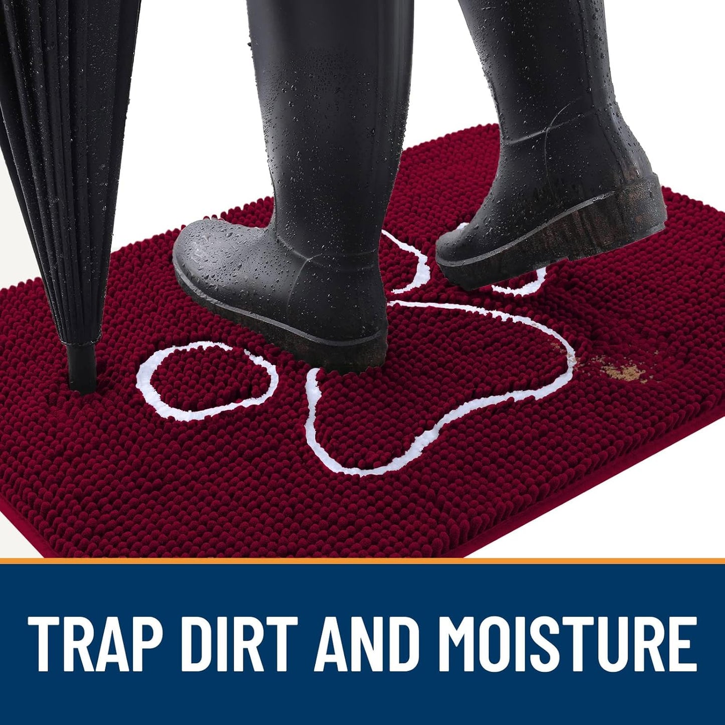 OLANLY Door Mat for Muddy Dog Paws 70x24, Ultra Absorbent Chenille Mud Doormat with Paw Print Design, Non-Slip Washable Doormat for Indoor Entryway, Quick-Dry Pet Bed Mats for Dirty Dogs, Burgundy