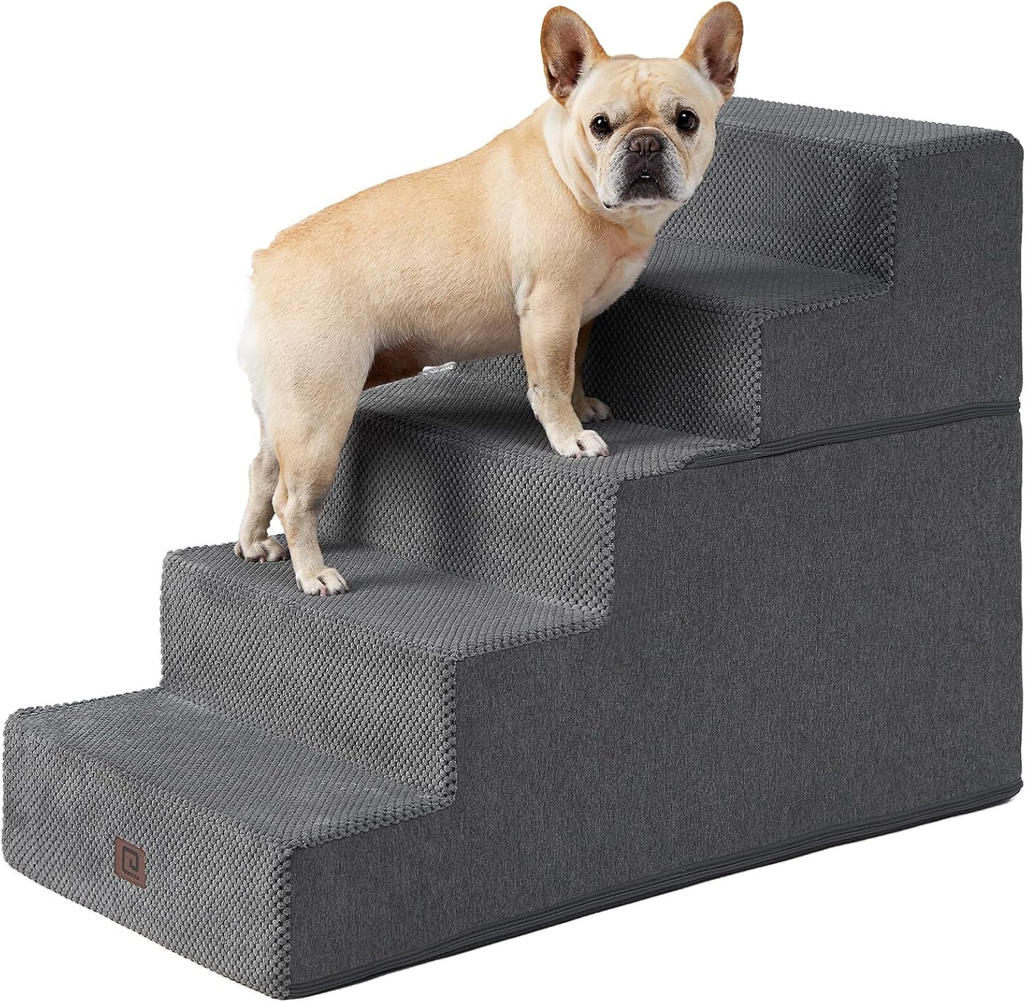 EHEYCIGA Dog Stairs for High Bed 25" H, 5-Step Extra Wide Dog Steps for Bed, Pet Steps for Small Dogs and Cats, Non-Slip Balanced Pet Ramp Indoor, Grey