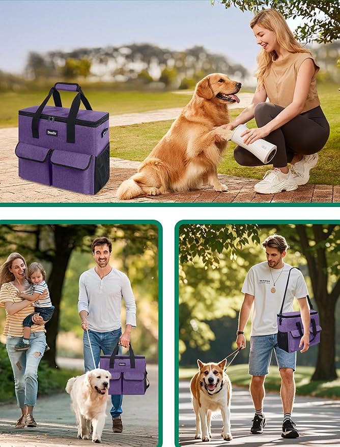 Large Pet Travel Bag Organizer - Dog & Cat Tote with Food Containers, Bowls, Feeding Mat, Perfect for Camping, Hiking (Multi-Pocket Design)