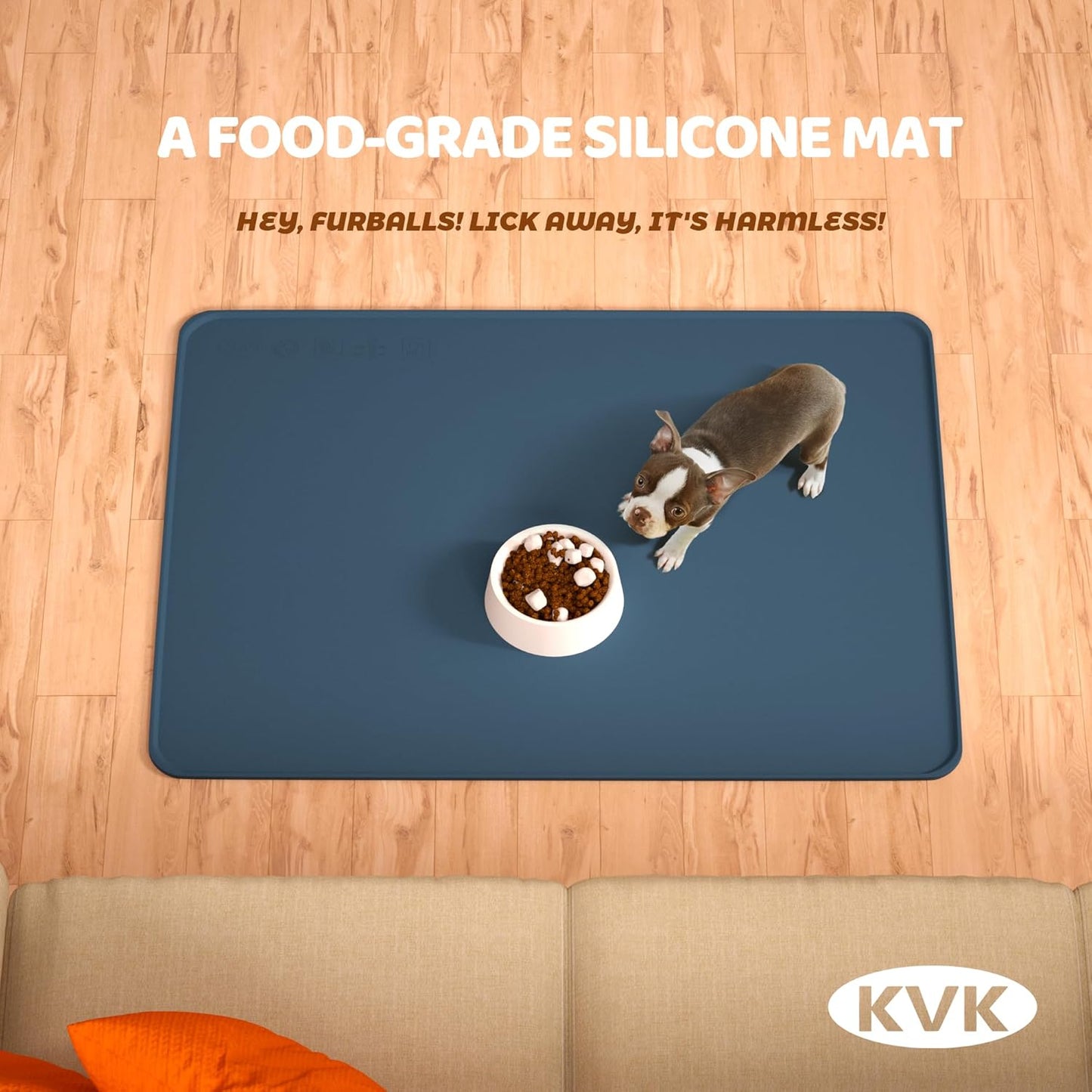 KVK Dog Food Mat, 39.4×29.5in Extra Large Silicone Pet Feeding Mat - Waterproof, Non - Slip, Chew - Resistant for Food & Water, Protect Floors (Royal Blue)