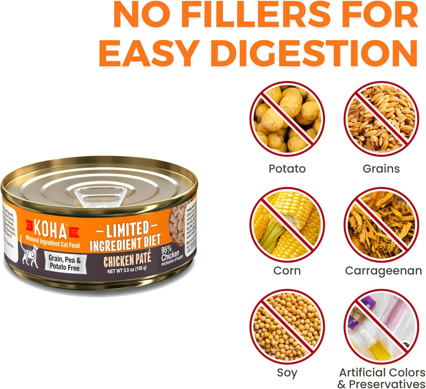 KOHA Limited Ingredient Diet Chicken Pate for Cats - Single Meat Wet Cat Food for Sensitive Stomachs - Pate Cat Food with No Fillers - 3oz Pack of 24